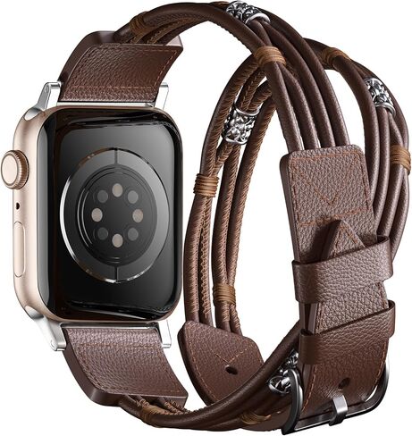 Leather Bands Compatible for Apple Watch Band 38mm 40mm 41mm 42mm 44mm 45mm 49mm Women Men, Double Tour Genuine Leather Replacement Strap for iWatch Apple Watch Series 9 8 7 6 5 4 3 SE Ultra in Saudi Arabia