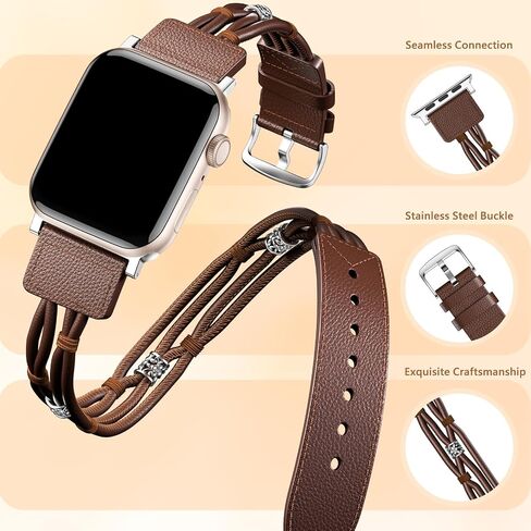 Leather Bands Compatible for Apple Watch Band 38mm 40mm 41mm 42mm 44mm 45mm 49mm Women Men, Double Tour Genuine Leather Replacement Strap for iWatch Apple Watch Series 9 8 7 6 5 4 3 SE Ultra in Saudi Arabia