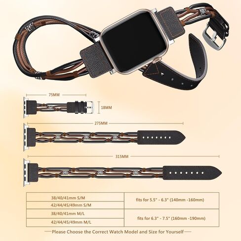 Leather Bands Compatible for Apple Watch Band 38mm 40mm 41mm 42mm 44mm 45mm 49mm Women Men, Double Tour Genuine Leather Replacement Strap for iWatch Apple Watch Series 9 8 7 6 5 4 3 SE Ultra in Saudi Arabia
