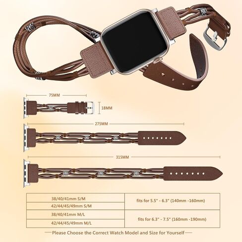 Leather Bands Compatible for Apple Watch Band 38mm 40mm 41mm 42mm 44mm 45mm 49mm Women Men, Double Tour Genuine Leather Replacement Strap for iWatch Apple Watch Series 9 8 7 6 5 4 3 SE Ultra in Saudi Arabia