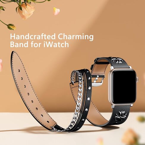 Leather Bands Compatible for Apple Watch Band 38mm 40mm 41mm 42mm 44mm 45mm 49mm Women Men, Double Tour Genuine Leather Replacement Strap for iWatch Apple Watch Series 9 8 7 6 5 4 3 SE Ultra in Kuwait