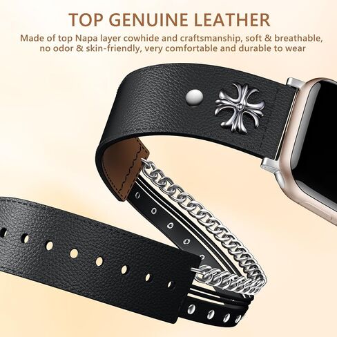 Leather Bands Compatible for Apple Watch Band 38mm 40mm 41mm 42mm 44mm 45mm 49mm Women Men, Double Tour Genuine Leather Replacement Strap for iWatch Apple Watch Series 9 8 7 6 5 4 3 SE Ultra in Kuwait