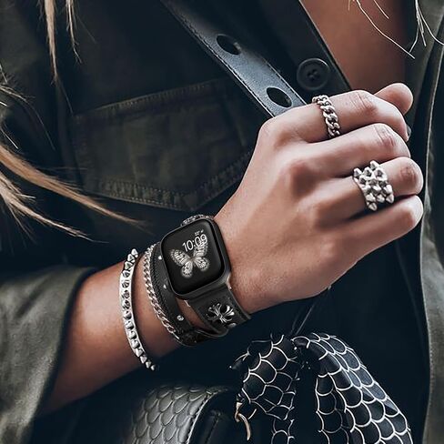 Leather Bands Compatible for Apple Watch Band 38mm 40mm 41mm 42mm 44mm 45mm 49mm Women Men, Double Tour Genuine Leather Replacement Strap for iWatch Apple Watch Series 9 8 7 6 5 4 3 SE Ultra in Kuwait