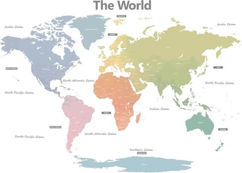 DECOWALL DL3-1809 XLarge Modern Pastel Tones World Map Kids Wall Stickers (60x35 inch) Wall Decals Peel and Stick Removable Wall Stickers for Kids Nursery Bedroom Living Room in Saudi Arabia