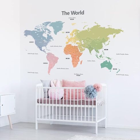 DECOWALL DL3-1809 XLarge Modern Pastel Tones World Map Kids Wall Stickers (60x35 inch) Wall Decals Peel and Stick Removable Wall Stickers for Kids Nursery Bedroom Living Room in Saudi Arabia