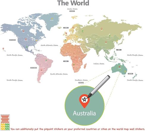 DECOWALL DL3-1809 XLarge Modern Pastel Tones World Map Kids Wall Stickers (60x35 inch) Wall Decals Peel and Stick Removable Wall Stickers for Kids Nursery Bedroom Living Room in Saudi Arabia