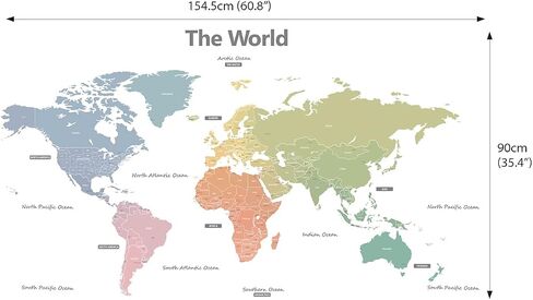 DECOWALL DL3-1809 XLarge Modern Pastel Tones World Map Kids Wall Stickers (60x35 inch) Wall Decals Peel and Stick Removable Wall Stickers for Kids Nursery Bedroom Living Room in Saudi Arabia