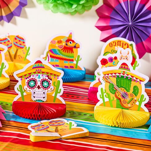 JOYIN 12 PCS Cinco de Mayo Honeycomb Table Centerpieces, Fiesta Honeycomb Table Set, Mexican Flair Decorations for Fiesta Taco Bar Party Decor, Luau Event Photo Props, Taco Tuesday Event in Saudi Arabia