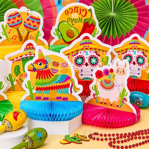 JOYIN 12 PCS Cinco de Mayo Honeycomb Table Centerpieces, Fiesta Honeycomb Table Set, Mexican Flair Decorations for Fiesta Taco Bar Party Decor, Luau Event Photo Props, Taco Tuesday Event in Saudi Arabia