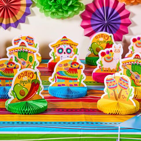 JOYIN 12 PCS Cinco de Mayo Honeycomb Table Centerpieces, Fiesta Honeycomb Table Set, Mexican Flair Decorations for Fiesta Taco Bar Party Decor, Luau Event Photo Props, Taco Tuesday Event in Saudi Arabia