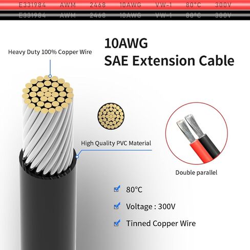 10AWG 3FT SAE Extension Cable 3 6 10 20 35 50FT SAE to SAE Quick Disconnect Wire Harness SAE Connector SAE Plug for Automotive RV Battery Solar Panel (3FT) in Saudi Arabia