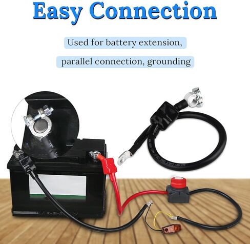 WATERWICH Negative Battery Cable Wire 2 AWG 2-Gauge 20 Inches with 2 hot melt adhesives Pure Copper Perfect Connection for Ship Boat Small Yacht RV Camper Truck Car Vehicle(Negative Battery Cable) in Saudi Arabia