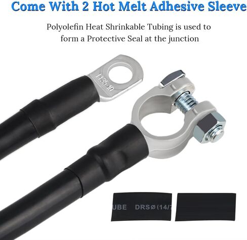 WATERWICH Negative Battery Cable Wire 2 AWG 2-Gauge 20 Inches with 2 hot melt adhesives Pure Copper Perfect Connection for Ship Boat Small Yacht RV Camper Truck Car Vehicle(Negative Battery Cable) in Saudi Arabia