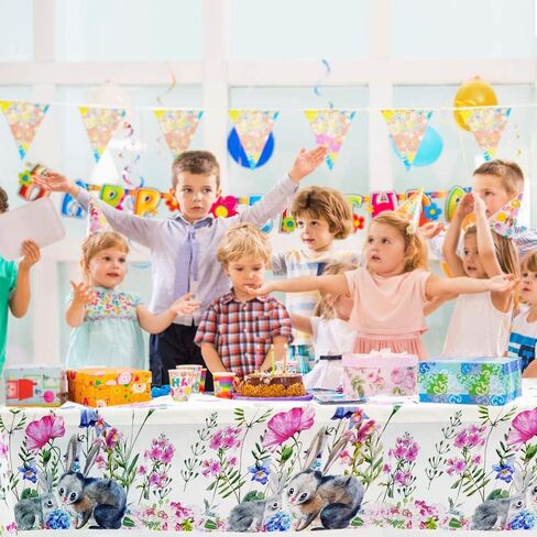 Easter Tablecloth Disposable Thick Spring Flowers Table Cover Plastic Rectangular Bunny Tablecloths for Easter Spring Party Supplies Wedding Anniversary Birthday Decor (3 Pack) in Kuwait