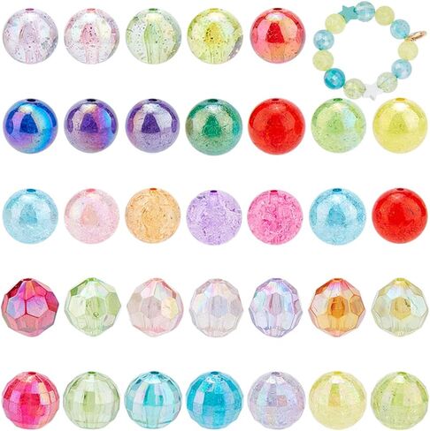 PH PandaHall 50pcs 20mm Acrylic Beads, 5 Style AB Color Loose Beads Lampwork Round Beads Frosted Crackle Beads Bubblegum Beads Faceted Beads for Necklace Earring Bracelet Jewelry Making in Saudi Arabia