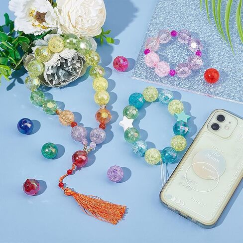 PH PandaHall 50pcs 20mm Acrylic Beads, 5 Style AB Color Loose Beads Lampwork Round Beads Frosted Crackle Beads Bubblegum Beads Faceted Beads for Necklace Earring Bracelet Jewelry Making in Saudi Arabia