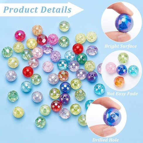 PH PandaHall 50pcs 20mm Acrylic Beads, 5 Style AB Color Loose Beads Lampwork Round Beads Frosted Crackle Beads Bubblegum Beads Faceted Beads for Necklace Earring Bracelet Jewelry Making in Saudi Arabia