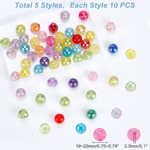 PH PandaHall 50pcs 20mm Acrylic Beads, 5 Style AB Color Loose Beads Lampwork Round Beads Frosted Crackle Beads Bubblegum Beads Faceted Beads for Necklace Earring Bracelet Jewelry Making in Saudi Arabia