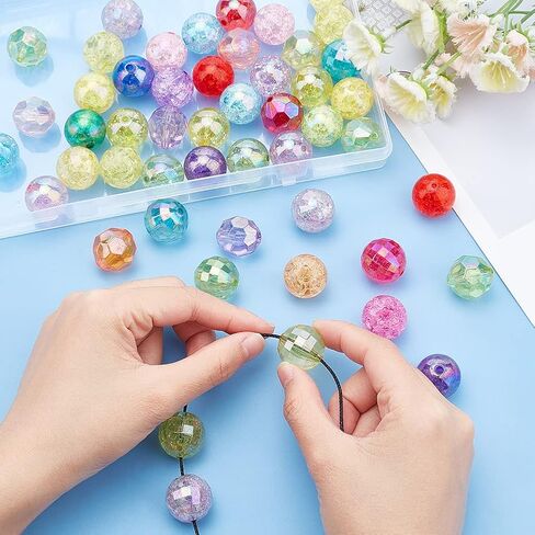 PH PandaHall 50pcs 20mm Acrylic Beads, 5 Style AB Color Loose Beads Lampwork Round Beads Frosted Crackle Beads Bubblegum Beads Faceted Beads for Necklace Earring Bracelet Jewelry Making in Saudi Arabia