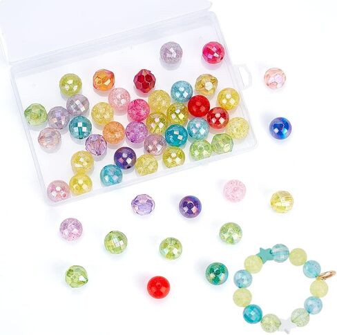 PH PandaHall 50pcs 20mm Acrylic Beads, 5 Style AB Color Loose Beads Lampwork Round Beads Frosted Crackle Beads Bubblegum Beads Faceted Beads for Necklace Earring Bracelet Jewelry Making in Saudi Arabia