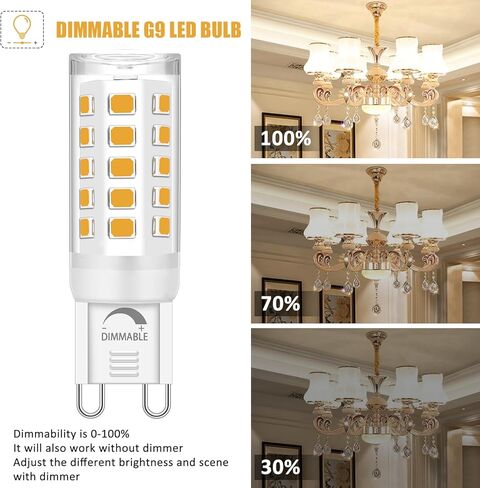 لمبة G9 LED قابلة للتعتيم، بدون وميض 2700K أبيض دافئ ناعم T4 صغير G9 LED قاعدة ثنائية الدبوس، 4 وات (40 وات لمبات استبدال الهالوجين)، زاوية شعاع 360 درجة، مصابيح إضاءة ثريا للإضاءة المنزلية، 4 عبوات in Kuwait