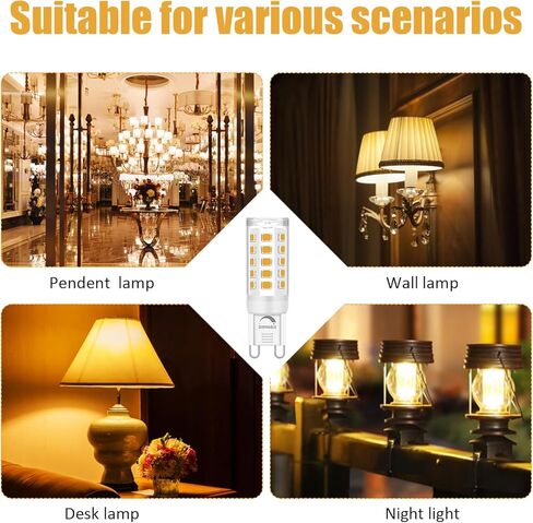 لمبة G9 LED قابلة للتعتيم، بدون وميض 2700K أبيض دافئ ناعم T4 صغير G9 LED قاعدة ثنائية الدبوس، 4 وات (40 وات لمبات استبدال الهالوجين)، زاوية شعاع 360 درجة، مصابيح إضاءة ثريا للإضاءة المنزلية، 4 عبوات in Kuwait