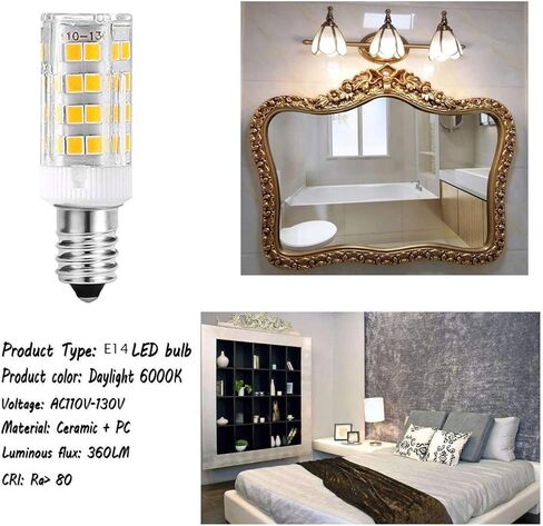 E14 5W LED لمبة الإضاءة، 5 عبوات، أبيض دافئ 3000K، 40W مكافئ لمبة متوهجة، 400LM 52 LED 2835-SMD ضوء، عكس الضوء، AC 110V AC 120V AC 130V in Kuwait