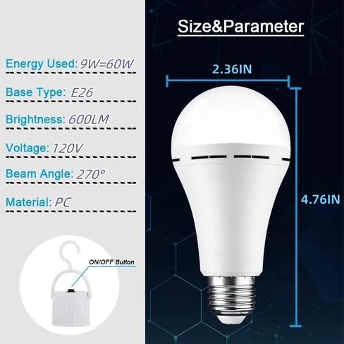 Rechargeable Light Bulbs 9W,Battery Operated Powered LED Light Bulb 600Lumen 3000K Warm White for Power Outage,Camping,Outdoor Activity,Hurricane,Pack of 4 in Saudi Arabia