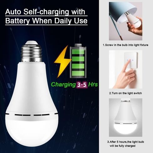 Rechargeable Light Bulbs 9W,Battery Operated Powered LED Light Bulb 600Lumen 3000K Warm White for Power Outage,Camping,Outdoor Activity,Hurricane,Pack of 4 in Saudi Arabia