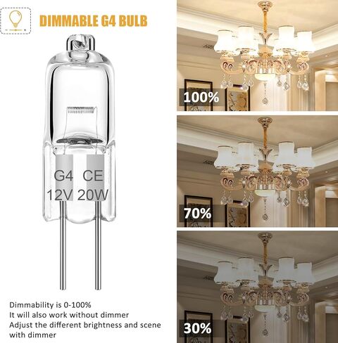 G4 Halogen Light Bulbs 20W 12V Clear Capsule 2 Pin Lamp Bulb Halogen Pin Base Warm White 2700K Dimmable, Bi-Pin G4 Base for Cooker Hood, Crystal Chandeliers, Bathroom, 10 Pack in Saudi Arabia
