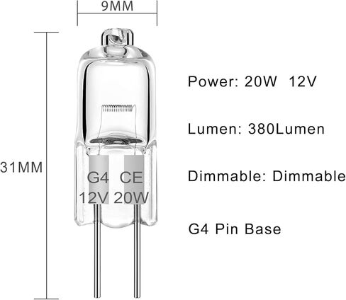 G4 Halogen Light Bulbs 20W 12V Clear Capsule 2 Pin Lamp Bulb Halogen Pin Base Warm White 2700K Dimmable, Bi-Pin G4 Base for Cooker Hood, Crystal Chandeliers, Bathroom, 10 Pack in Saudi Arabia