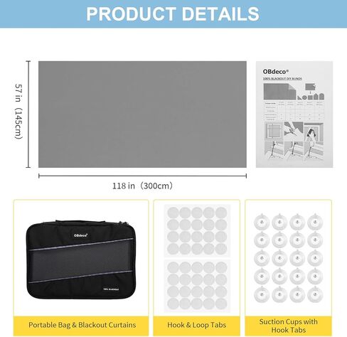 ستائر تعتيم محمولة مقاس 118 بوصة × 57 بوصة، ستائر تعتيم للسفر، 20 كوب شفط و20 عروة خطاف وحلقة سهلة اللصق، تناسب أي حجم وشكل، ظلال تعتيم مؤقتة بنسبة 100% للنوافذ in Kuwait