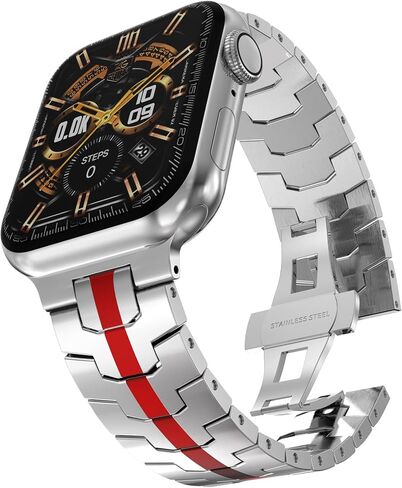 Compatible with Apple Watch Series 8 7 6 5 4 3 2 1 SE Stainless Steel Band Ultra 49mm 45mm 44mm 42mm 42mm 41mm 40mm 38mm Metal Bands, Men's Business Strap in Saudi Arabia