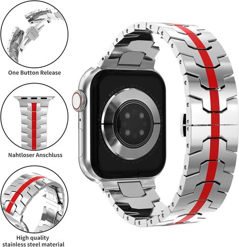 Compatible with Apple Watch Series 8 7 6 5 4 3 2 1 SE Stainless Steel Band Ultra 49mm 45mm 44mm 42mm 42mm 41mm 40mm 38mm Metal Bands, Men's Business Strap in Saudi Arabia