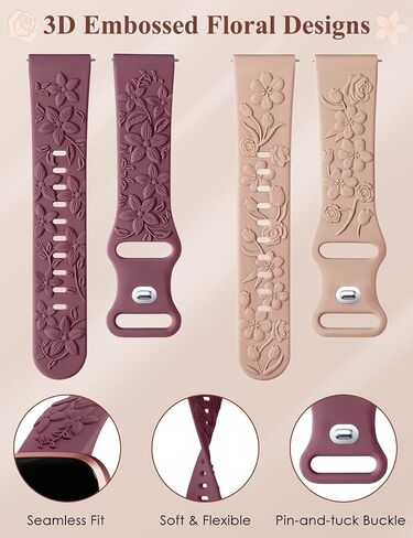 TOYOUTHS 2 Pack Compatible with Fitbit Versa 2/Versa Lite/Versa Watch Bands for Women Floral Engraved Soft Silicone Dressy Embossed Flower Strap Replacement Versa 2 Special Edition Bracelet Wristband in Saudi Arabia