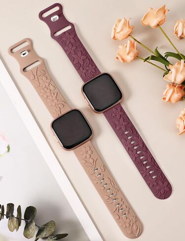 TOYOUTHS 2 Pack Compatible with Fitbit Versa 2/Versa Lite/Versa Watch Bands for Women Floral Engraved Soft Silicone Dressy Embossed Flower Strap Replacement Versa 2 Special Edition Bracelet Wristband in Saudi Arabia