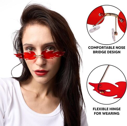 Spooktacular Creations Halloween Flame Glasses, Rimless Goth Glasses, Colorful Fire Shaped Sunglasses for Kids Women Men in Saudi Arabia