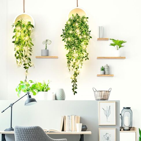 3 Pcs Fake Hanging Plants with LED Lights Kits Artificial Eucalyptus Plants in Pot with a Lanyard Faux Hanging Golden Pothos Artificial Hanging Mandala Vine for Wall Bedroom Living Room Decor in Saudi Arabia