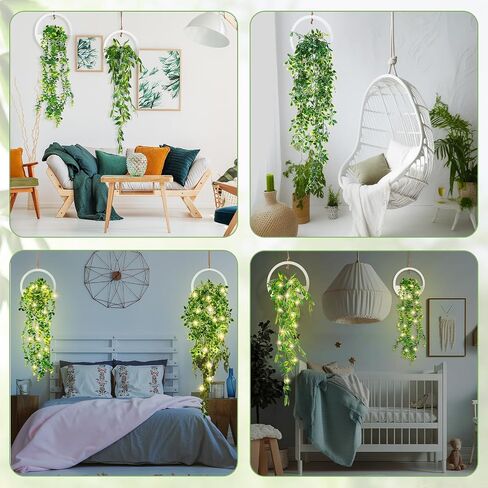 3 Pcs Fake Hanging Plants with LED Lights Kits Artificial Eucalyptus Plants in Pot with a Lanyard Faux Hanging Golden Pothos Artificial Hanging Mandala Vine for Wall Bedroom Living Room Decor in Saudi Arabia