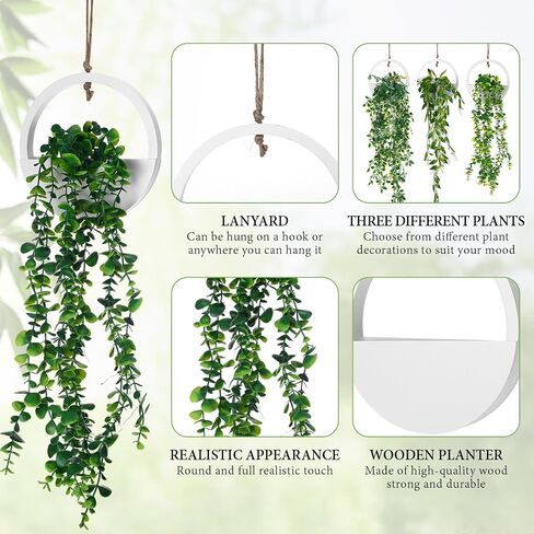 3 Pcs Fake Hanging Plants with LED Lights Kits Artificial Eucalyptus Plants in Pot with a Lanyard Faux Hanging Golden Pothos Artificial Hanging Mandala Vine for Wall Bedroom Living Room Decor in Saudi Arabia