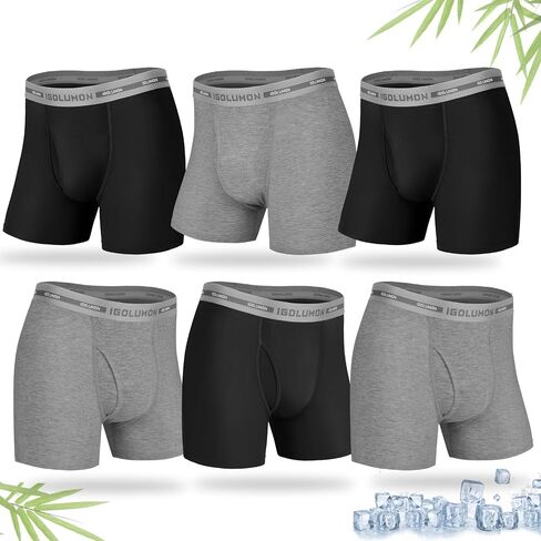 IGOLUMON Mens Boxer Briefs, 6 Pack Mens Underwear Soft Bamboo Rayon Boxers for Men Breathable Underwear Trunks with Fly in Saudi Arabia