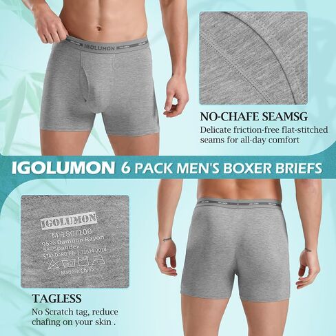 IGOLUMON Mens Boxer Briefs, 6 Pack Mens Underwear Soft Bamboo Rayon Boxers for Men Breathable Underwear Trunks with Fly in Saudi Arabia
