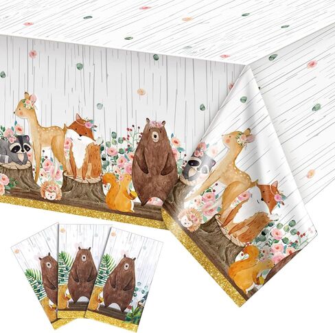 3 Pcs Floral Woodland Tablecloth for Girl Woodland Animals Baby Shower Decorations Forest Animals Table Covers for Baby Shower Table Cloth in Saudi Arabia