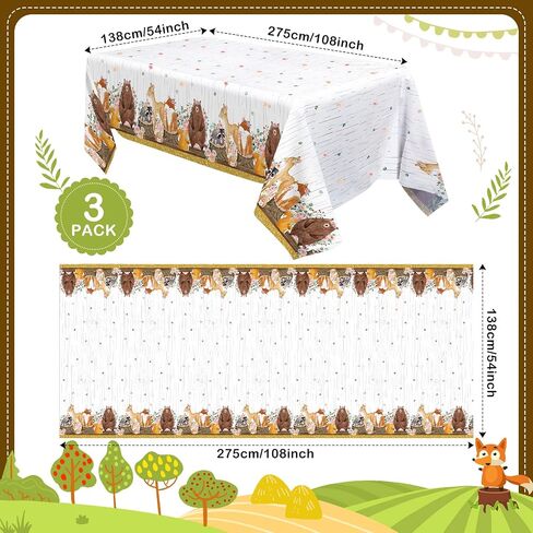 3 Pcs Floral Woodland Tablecloth for Girl Woodland Animals Baby Shower Decorations Forest Animals Table Covers for Baby Shower Table Cloth in Saudi Arabia