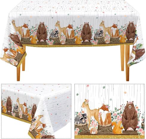 3 Pcs Floral Woodland Tablecloth for Girl Woodland Animals Baby Shower Decorations Forest Animals Table Covers for Baby Shower Table Cloth in Saudi Arabia