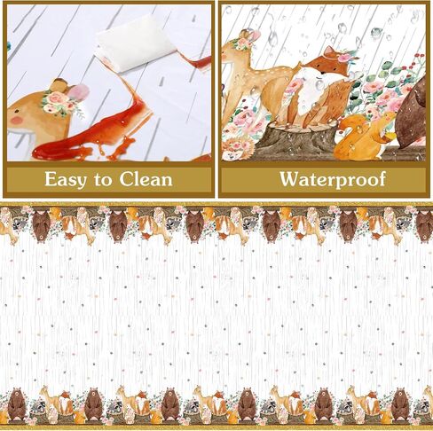 3 Pcs Floral Woodland Tablecloth for Girl Woodland Animals Baby Shower Decorations Forest Animals Table Covers for Baby Shower Table Cloth in Saudi Arabia