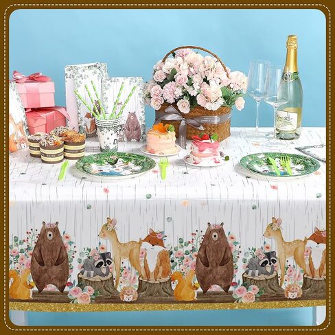 3 Pcs Floral Woodland Tablecloth for Girl Woodland Animals Baby Shower Decorations Forest Animals Table Covers for Baby Shower Table Cloth in Saudi Arabia