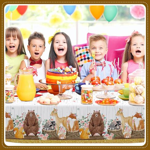 3 Pcs Floral Woodland Tablecloth for Girl Woodland Animals Baby Shower Decorations Forest Animals Table Covers for Baby Shower Table Cloth in Saudi Arabia