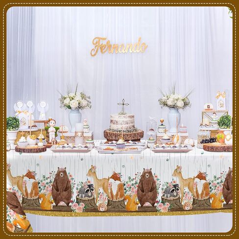 3 Pcs Floral Woodland Tablecloth for Girl Woodland Animals Baby Shower Decorations Forest Animals Table Covers for Baby Shower Table Cloth in Saudi Arabia
