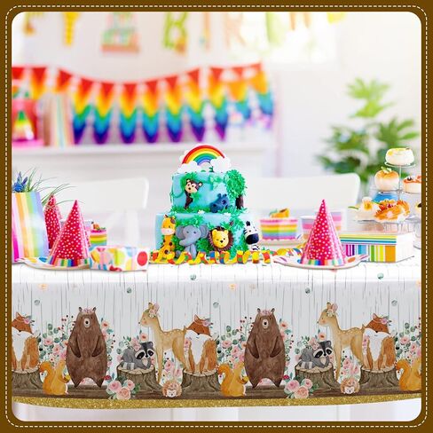 3 Pcs Floral Woodland Tablecloth for Girl Woodland Animals Baby Shower Decorations Forest Animals Table Covers for Baby Shower Table Cloth in Saudi Arabia